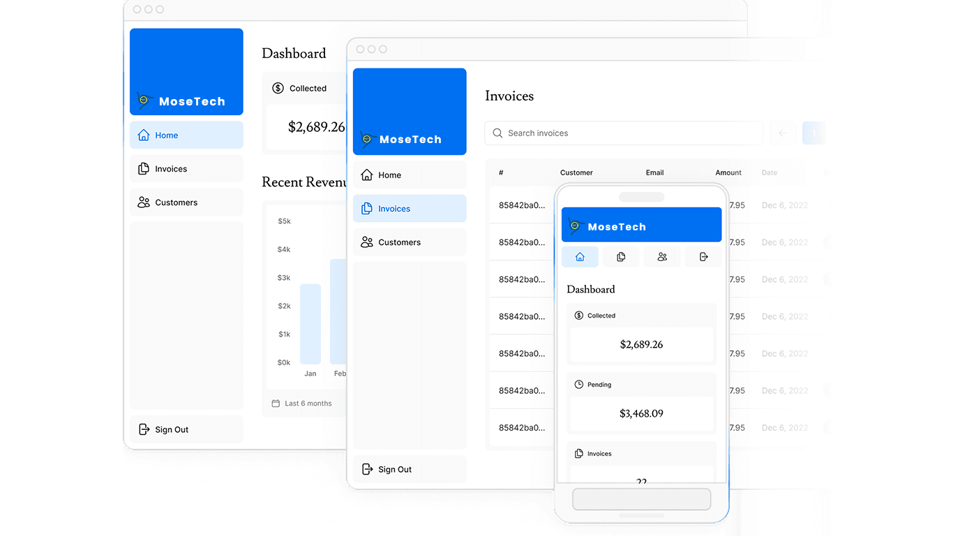 screeshot of dashboard project showing desktop version